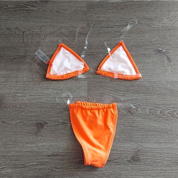 NEW Fashion Nova Clear Skies 2 Piece PVC Strap Bikini  - Neon Orange - XS - Picture 3 of 4
